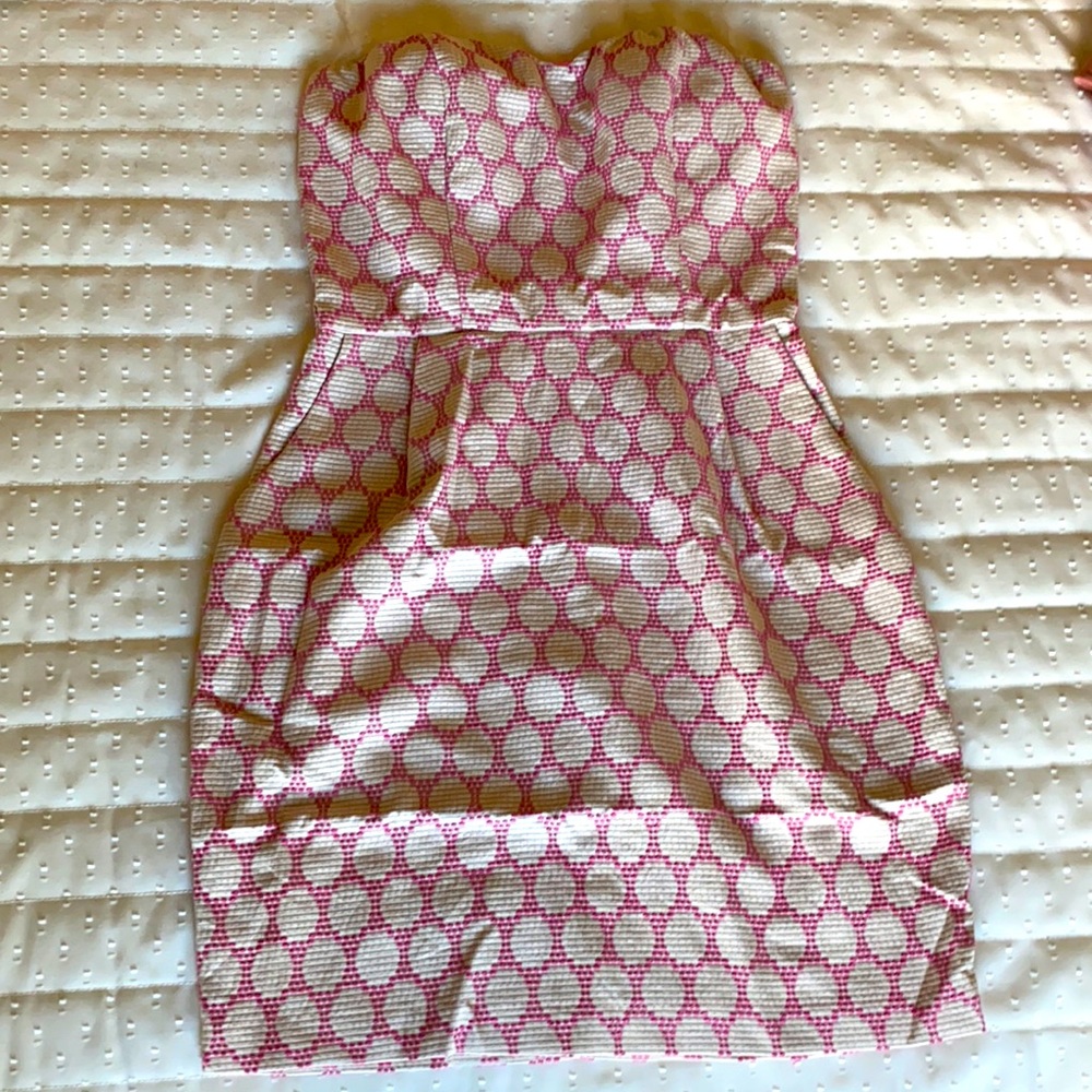 Strapless Polkadot Pink White Dress W/Pockets S